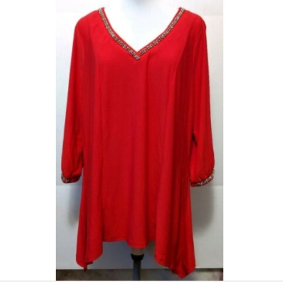 NY Collection Tops - NY Collection Tunic Handkerchief Hem Embellished